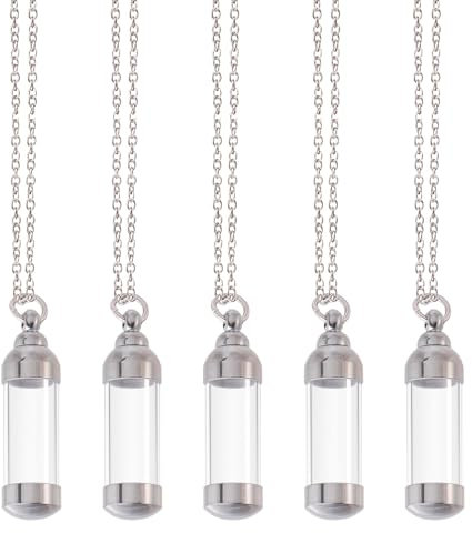 CHGCRAFT Juego de 5 colgantes para collar con ampolla de cristal. Collares con colgante de acero inoxidable. Urna de cristal. Collares de cenizas. Collar recuerdo de urna con cadena de acero, size,