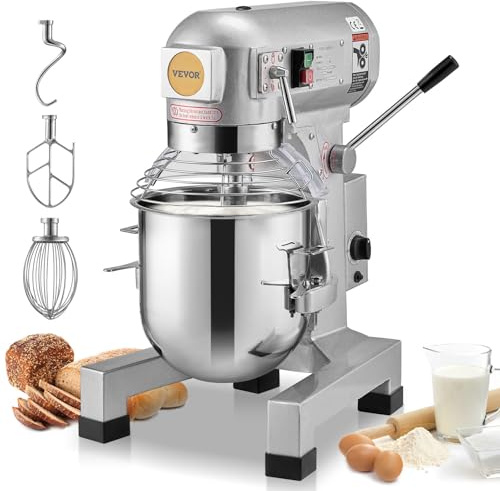 VEVOR Commercial Food Mixer 15Qt, Commercial Mixer with 3 Adjustable Speeds, 550W Dough Mixer,Commercial Stand Mixer with Stainless Steel Bowl
