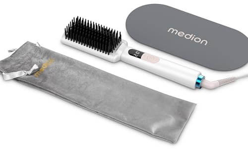 MEDION Spazzola lisciante con tecnologia a ioni HB1 (forma a spazzola con elementi riscaldanti in ceramica/tourmalina, 5 impostazioni di calore regolabili (165° - 210°)