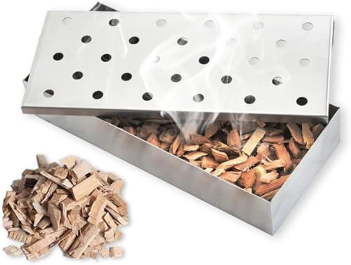 Boîte de Fumage Universelle, Boîtes de Fumoir pour Barbecue à Viand, Boîte de Fumage en Acier Inoxydable Robuste Fumoir, Charbon et Électriques, Accessoire de Barbecue, Argent