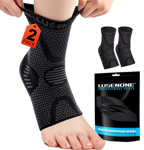 Lusenone 2 Pack Ankle Support for Women & Men, Achilles Tendonitis Support Socks, Compression Ankle Brace Support for Sprained Ankle, Ligament Damage, Plantar Fasciitis, Heel Pain, Running, Sports