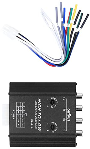 Yechiry Convertidor de Impedancia de Audio de 12V 4 Canales, Filtro de Frecuencia de Altavoz Estéreo de Alta Línea Alta a Baja de Salida con Interruptor de Retraso, Anti Interferencia para