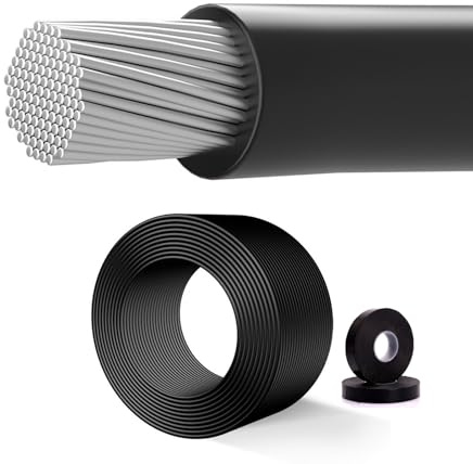 0.5mm²-6mm² AGG Silicone Rubber High Voltage Wire 5KV Flexible Heat Resistant 25-320FT Flame Retardant Cable for Motor Lead, DC Ignition Wire, Electrical Equipment(200ft,2.50mm²-Black)