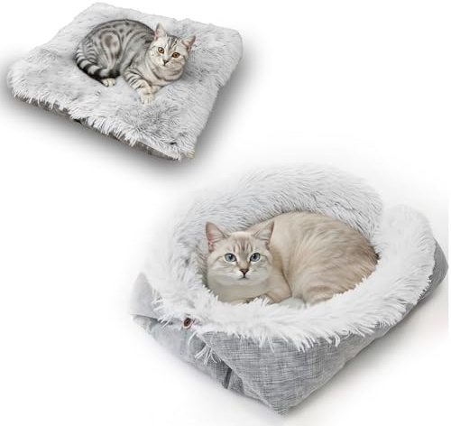 Solinorex Cama para Gatos 2 en 1 Esterilla para Gato - Manta para Gatos Lavable, 60 X 50 cm Cat Bed, Cama para Mascotas para Gato, Perros Pequeños y Mascotas PequeñAs (Gris, Versión Ligera)