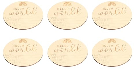 TOPINCN Cartes de Jalons en Bois Cartes Photo de Croissance Mensuelle de bébé Fabriquées à la Main avec Signe Hello World pour Les Jalons de la Première Année du Nouveau-né et Les