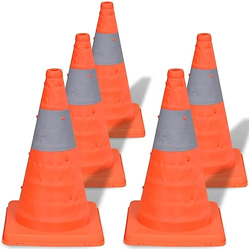 Mokuyary Cônes de signalisation escamotables 5 pièce 42 cm Plot de Chantier, Cône de Sécurité pour Délimitation, Stationnement d’Urgence, Route Parking, Pratique de Conduite