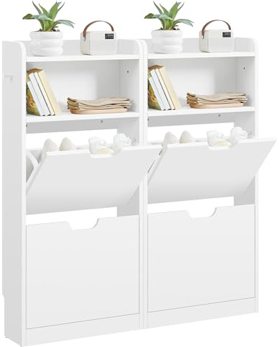 Yaheetech Mueble Zapatero Estrecho con 4 Solapas 100 x 17 x 108.5 cm Blanco