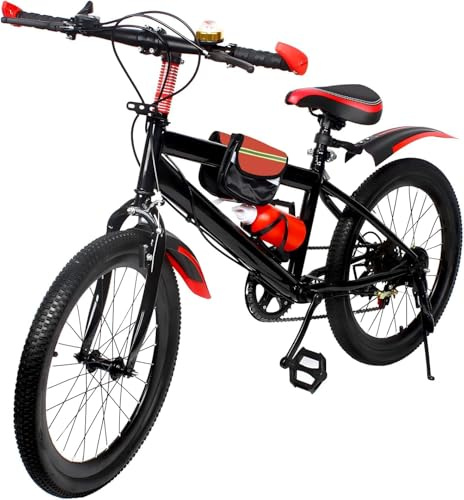XYCHAO Mountain bike per bambini da 20 pollici, 7 marce, per ragazzi e ragazze dai 8 ai 13 anni, colore rosso, con parafango, portabicchieri, campanello, telaio in acciaio al carbonio, portata 75 kg
