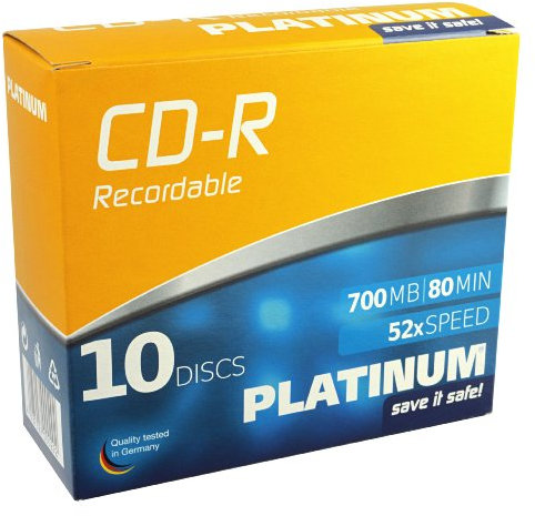 Platinum CD-R 700 MB CD-Rohlinge (52x Speed, 80 Min) 10er Slim Case