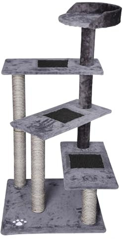 Wiltec Kratzbaum 100 cm mit Sisal in Grau/Hellgrau, Katzenbaum mit 3 Liegeflächen, Katzen Kratzbaum mit Aussichtsplattform, Katzenkratzbaum 2-farbig