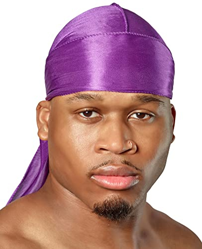 ShyneDurags Silky Durag - Perfecto para 360 Waves, Dreadlocks y Curls, Premium Silk Durags para hombres y mujeres, accesorio diario ultra suave, cómodo y de moda (Morado)