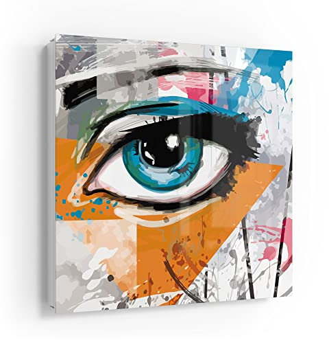 DEQORI Schlüsselkasten weiß | 30x30 cm | Motiv Auge Einer Frau | Glas & Metall Schlüssel-Box | Schlüsselschrank mit 50 Haken + 2 Magnete | Moderne Design Box magnetisch & beschreibbar