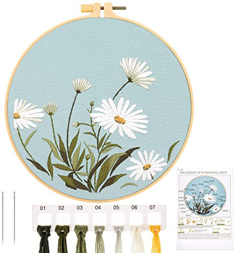 JSRQT Ricamo a Mano a Punto Croce, Motivo a Floreale Kit Ricamo Starter, Set per Embroidery Starter per Adulto Principianti, Punto Croce Cucire Accessori Punch Needle Kit con Telaio da Ricamo