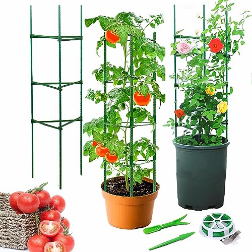 Generic 3-pack stödbur för tomatväxter, 1,2 m stor tomatbur med 20 m vridband och perforatorer och plantdragare, deformerbart monterat klätterväxtstativ för trädgård och krukor