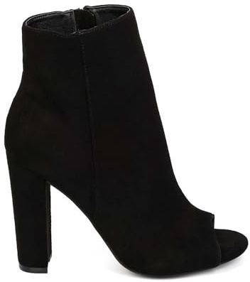 Wild Diva Morris-03 Women's Stylish Peep Toe Slouch Ankle Boots Chunky Stacked Heels Bootie Black Suede 7.5