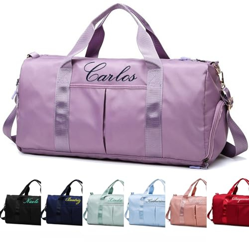 Polochon Personnalisé avec Logo, Texte, Nom - Sac de Sport Brodé pour Voyage, Danse, Yoga, Natation - pour Femmes et Filles