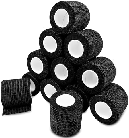 Lectorias 12 Rotoli 450 cm Lungo Benda Elastica autoadesiva per Lo Sport e la Vita Quotidiana, Benda coesiva per Traspirante, Nastro Bendaggio Sportivo per Ginocchia, Braccia (5cm Larghezza) Nero