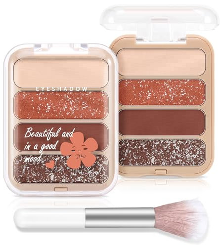 Boobeen Palette d'ombres à paupières 4 ombres à paupières pigmentées Nude Matte Shimmer Eye Shadow Powder Palette Create a Neutral Eye Makeup, Natural Long Lasting Blendable