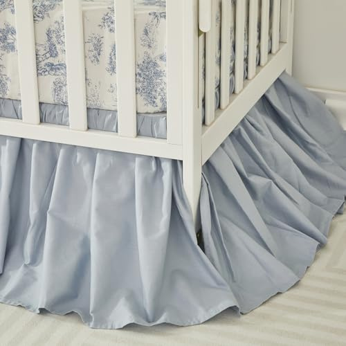 Brandream Boho Bohemian Girl Boy Baby Nursery Crib Bed Skirt Dust Ruffle - Neutral Solid Color Light Blue Farmhouse Chic 100% Percale Cotton Ruffle