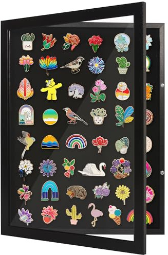 Americanflat 14x18 Pin Display Case - Ideal for Enamel Pins, Medals, Jewelry, Memorabilia - Silhouette Collection - Black Pin Collection Display with Polished Plexiglass for Wall Decor