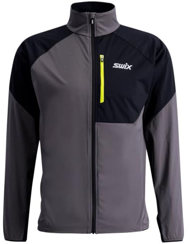 Swix Men's Winter Sports Training Cross Country Skiing Lightweight Full Zip Focus Wind Jacket with Protective Collar, Magnet/Black, M, Magnet/Black, M