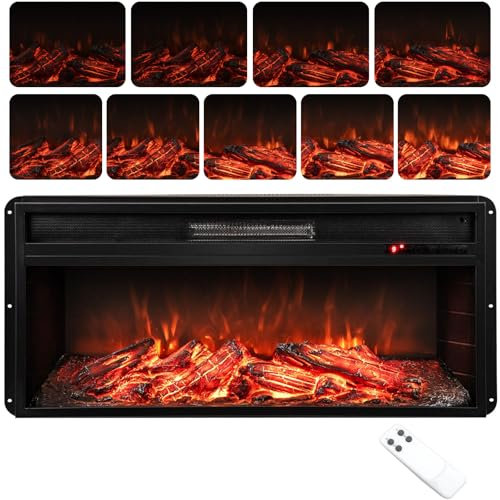 GiantexUK Recessed Electric Fireplace, Insert Electric Fire Heater with Flame Colors, Brightness, Thermostat, Timer, Remote & Overheat Protection (900W/1800W, 34’’/86cm)