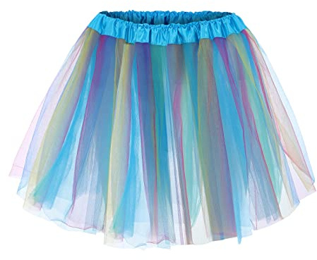 Women's Rainbow Tutu Elasticated Waist Tiered Mesh Vintage Petticoat Ballet Dress-Up Dance Party Festival Skirt 50s Tulle Tutu Skirt for Ladies Teens Girls (D, One Size)