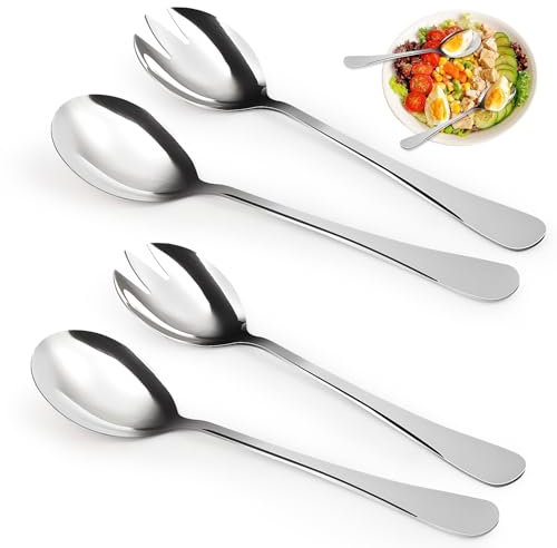 4 Pezzi Posate da Insalata, Set di Posate per Insalata in Acciaio Inossidabile, Cucchiaio da Insalata 20 cm, Cucchiaio da Insalata e Forchette da Insalata per Cucina Ristorante Festa (Argento)