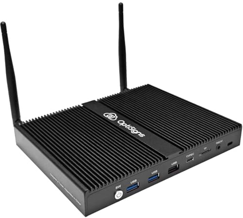 OptiSigns Pro digital skyltningsspelare – 4K Ultra HD mediaspelare med Intel Pentium Quad-Core, 4 GB RAM, 128 GB SSD, Wi-Fi 6 och Ethernet, HDMI-CEC, RS-232 – digital skyltningslösning för kommersiell