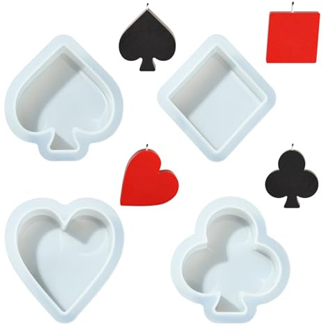 Stiesy 4Pcs Candle Moulds Poker Heart Rhombus Spade Clubs Shape Scented Candle Making Silicone Mold Resin Epoxy Casting Mould for DIY Wax Soap Candles Aromatherapy Crafts Gypsum Molds Decor