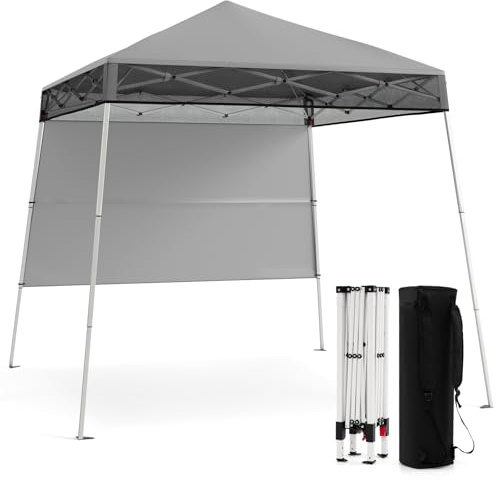HOMASIS Gazebo Esterno Resistente con Parete Laterale, Gazebo Pieghevole e Portatile con Supporti Inclinati e Borsa per il Trasporto, Tenda Pop up per Campeggio, Spiaggia (Grigio, 234 x 234 x 221 cm)