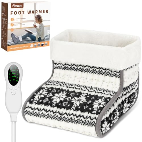 DEWEL Calentador de Pies Eléctrico Calentador Pies 90W 10 Niveles de Temperatura 30-60℃ Temporizador de 45/90/120min Calientapiés Eléctrico Forro Extraíble y Lavable hasta Talla de 46