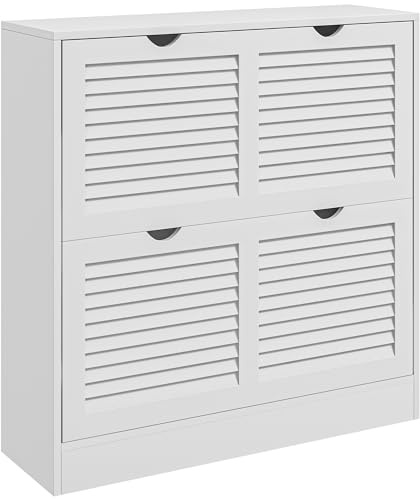 HOMCOM Meuble Chaussure entrée pour 16 Paires, Armoire à Chaussures étroite avec 2 tiroirs à Portes rabattables et étagère Ajustable, Meuble de Couloir et d'entrée 81,5 x 25 x 83 cm Blanc