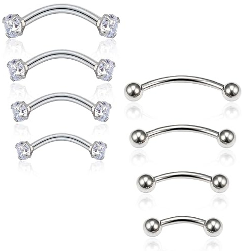 xoqoiuo 8 Pcs Eyebrow Piercing Jewellery, Nose Stud Piercing Jewellery, Lip Piercings Jewellerys Vertical Labret Lip Bars Suitable for Daily Wear Parties and Gift Giving 6mm 8mm 10mm 12mm(Silvery)