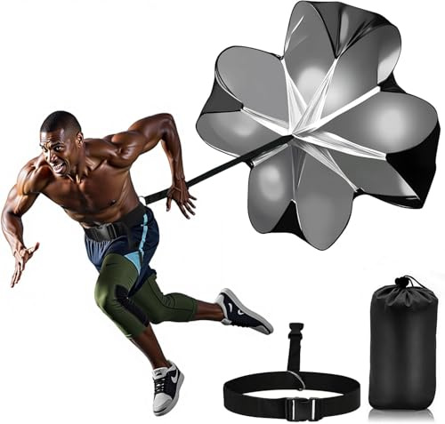 YEAMLTE Paracadute da Resistenza 56 Pollici per Allenamento velocità, Paracadute per Sprint, Calcio, Atletica e Fitness, Migliora Accelerazione e Resistenza (con Cintura in Vita separata)