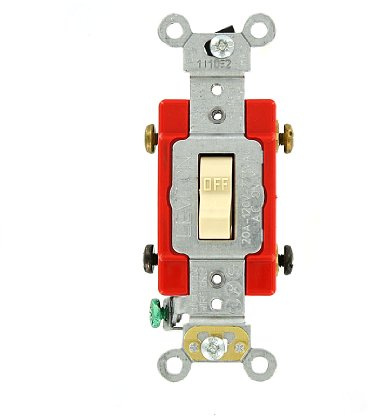 Leviton 20 Amp, 120/277 Volt, Toggle Double-Pole AC Quiet Switch, Extra Heavy Duty Grade, Self Grounding, Back and Side Wired, 1222-2I, Ivory