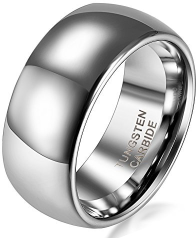 JewelryWe Schmuck Wolframcarbid Partnerringe Freundschaftsringe, Unisex Ring, Klassiker Poliert Dome, Silber Hochzeit/Engagement/Versprechen Band Größe 62, mit Geschenk Tüte