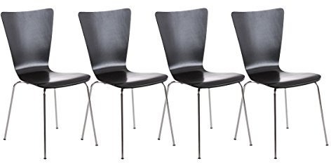 Set 4X Sillas de Visita Aaron I Juego de 4X Silla de Comedor con Asiento de Madera I 4X Silla de Cocina Apilable I Color:, Color:Negro