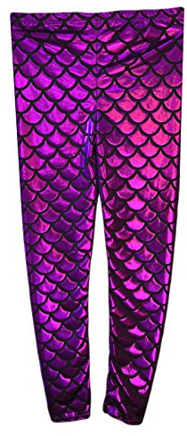 Crazy Chick® Girls Kids Fish Scale Mermaid Purple Holographic Slim Metallic Leggings Age 5-13 Years (7-8 Years)