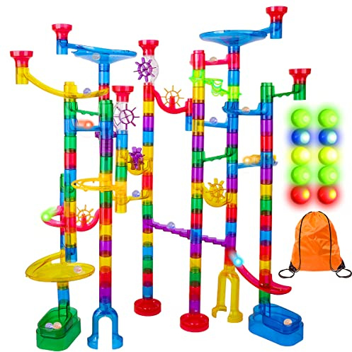 Meland Marble Run Sets for Kids - 153Pcs Marble Race Track Maze Madness Game STEM Building Tower Toy for 4 5 6 + Year Old Boys Girls(113 Pcs + 30 Glass + 10 Led Lighted)