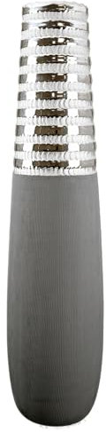 GILDE Vaso decorativo da pavimento Newtown – Vaso in ceramica – grigio opaco – argento lucido – altezza 65 cm – larghezza 15 cm