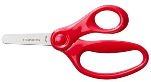 Fiskars Barnsax, Från 6 År, Längd: 13 cm, för höger- och vänsterhänta | Metallblad/Plasthandtag, Röd, 1064071