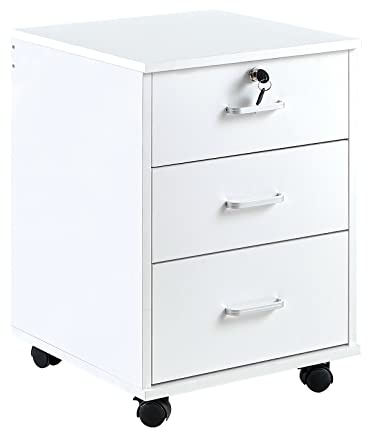 CLIPOP Armoire de Bureau Mobile à 3 tiroirs avec verrouillable et 4 roulettes à roulettes, Meuble de Rangement en Bois pour Documents A4, Lettres et dossiers