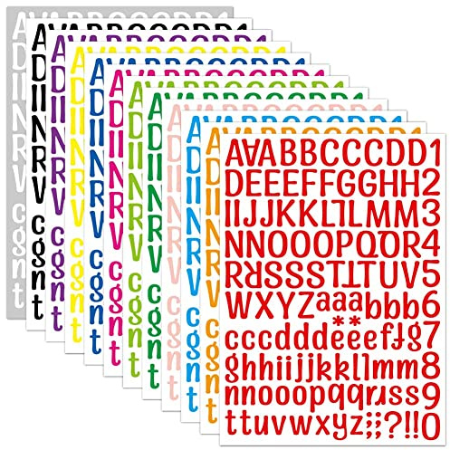 12 Hojas Pegatinas Letras 1512 Piezas Pegatinas Letras Adhesivas Pegatinas Autoadhesivas de Letras y Números Pegatinas de Letras de Colores 12 Colores