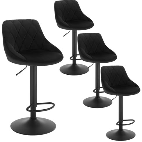 WOLTU 4 x Barhocker Tresenhocker, Gute gepolstert, Samt, Höhenverstellbar, Drehbar, Hocker, Schwarz BH219sz-4
