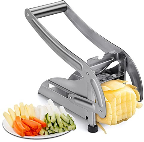 Onezebra Taglia Patate Fritte-Tagliere Acciaio Inox con Lame da 12mm e 9mm Patatine Fritte Taglia Verdure con Coltello Antiscivolo, Taglierino Professionale, Accessori per Friggitrice