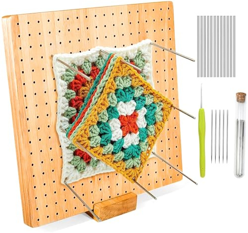 xinrongda Tablero De Bloqueo De Madera Hecho A Mano, Tabla Para Tejer A Ganchillo, 20Pzs Agujas Crochet Y Soporte,Crochet Kit Principiantes, Regalo para Mujer