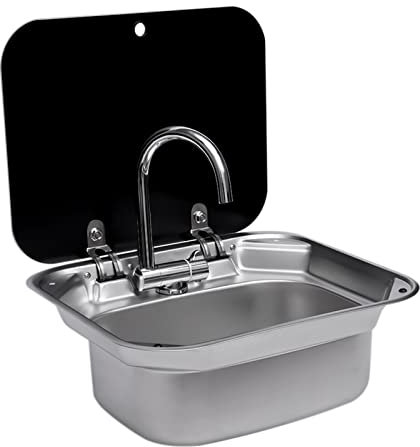 RV Hand Wash Becken, Edelstahl-Spüle mit Wasserhahn, Waschbecken mit Deckel für RV Wohnwagen Camping kleine Küchen 16,7x 14,7 x 5,9