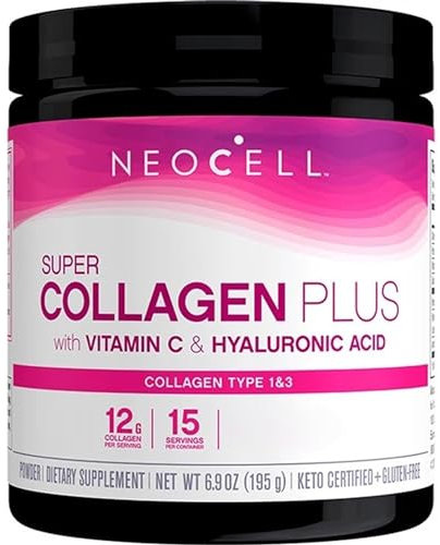 NeoCell, Super Collagen Plus, Colágeno con Vitamina C y Ácido Hialurónico, 390g Polvo, Testado en Laboratorio, Sin Gluten, Sin Soja, Sin OGM