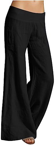 rtdgcv Pantalon noir pour femme élégant 46 - Pantalon de jogging pour femme - Pantalon décontracté avec cordon de serrage - Pantalon petit avec jambe large - Taille élastique - Pantalon long -